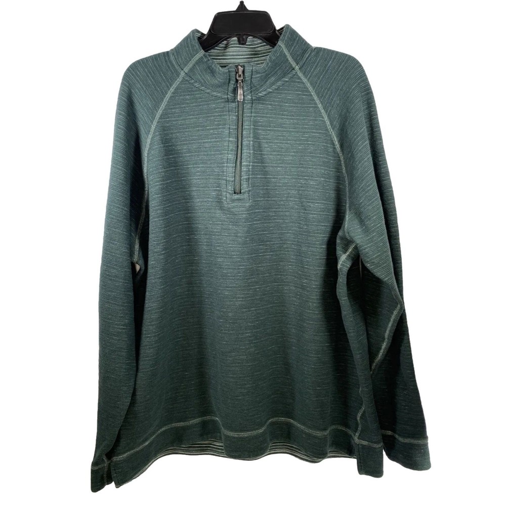 Tommy Bahama Men’s Reversible 1/4 Zip Pullover Sweater Jacket Striped Green XL